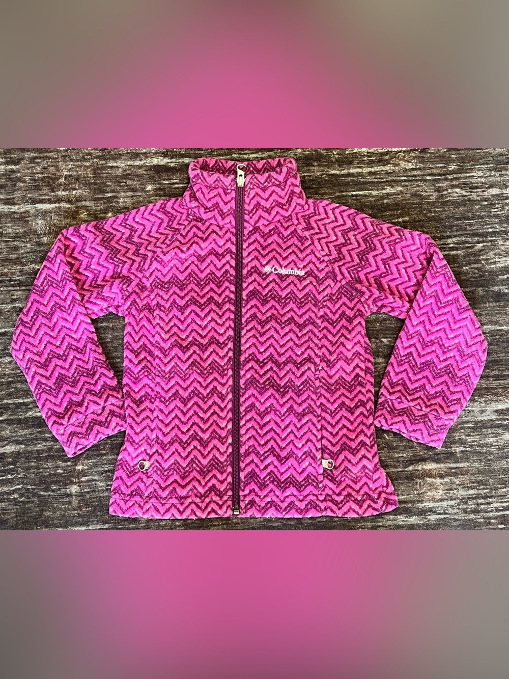 Girls’ Columbia Pink Chevron Zip-Up Jacket
